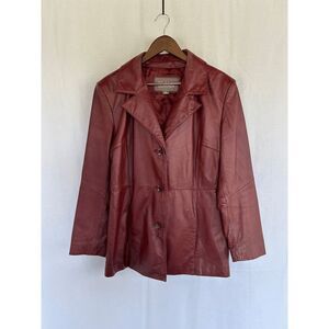 Vintage Wilsons Leather Burgundy Leather Jacket Size Large, Y2K, Button, Fitted
